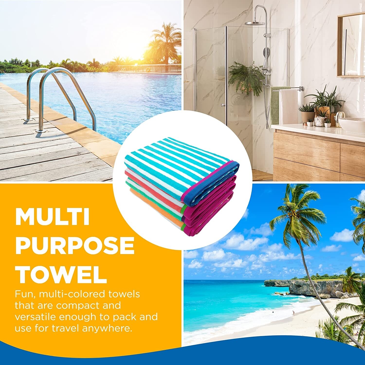 Kaufman Striped Beach Towel - Soft, Absorbent & Colorful Pool Towel for Summer-image