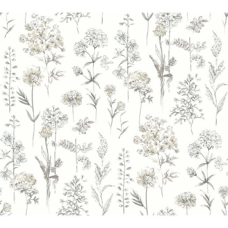 Chesapeake Bergamot Light Grey Wildflower Wallpaper