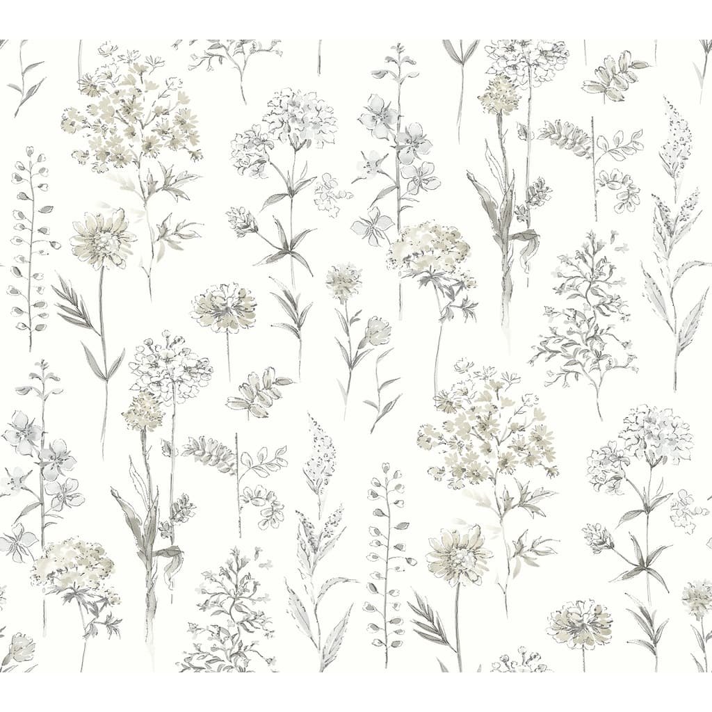 Chesapeake Bergamot Light Grey Wildflower Wallpaper