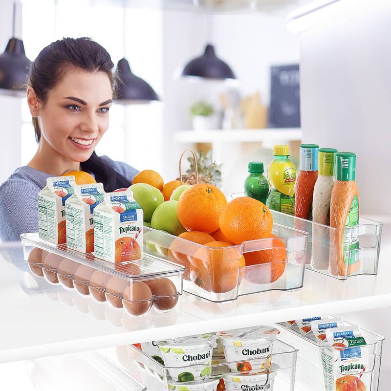 StorageBud 8 Piece Refrigerator Organizer Bins - Stackable Freezer Organizer - Clear Refrigerator Organizer - Acrylic Fridge Bin
