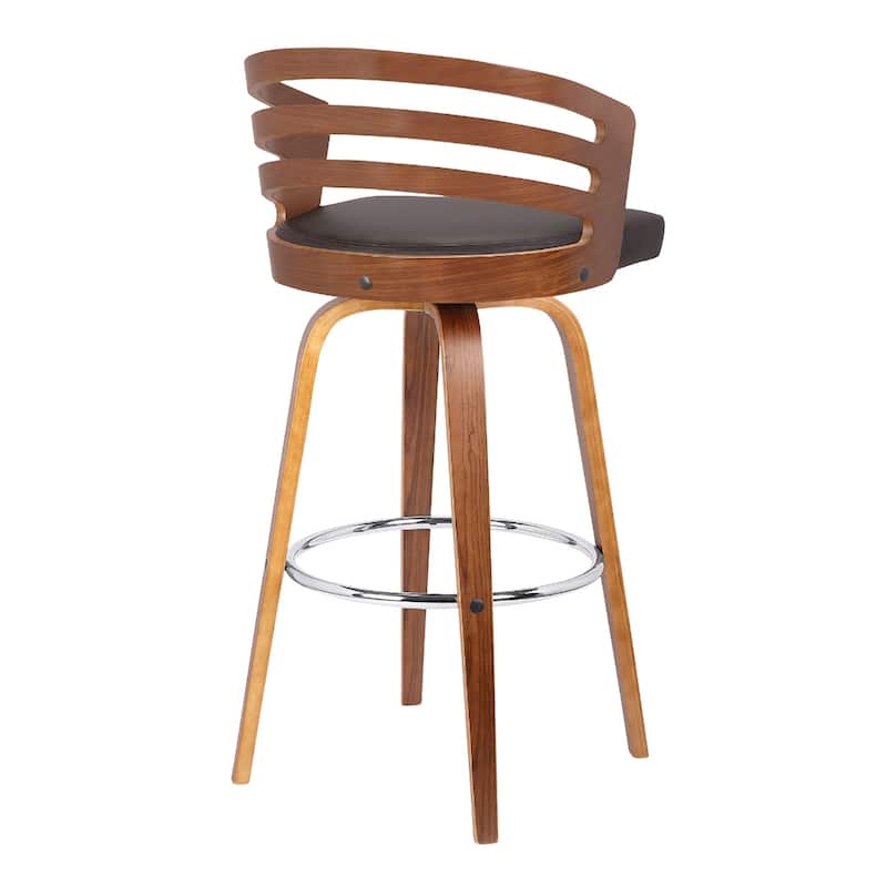 Brown Fabric Swivel Counter Height Bar Chair with Walnut Finish and Footrest - 19.5” x 19” x 35” (D x W x H)