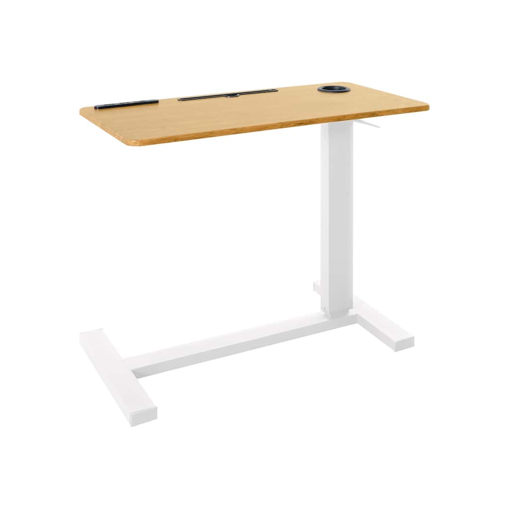 Height-Adjustable Overbed Table with Hidden Casters, Portable Bedside Desk with Tray, Pen Holder, USB & C-Type Ports