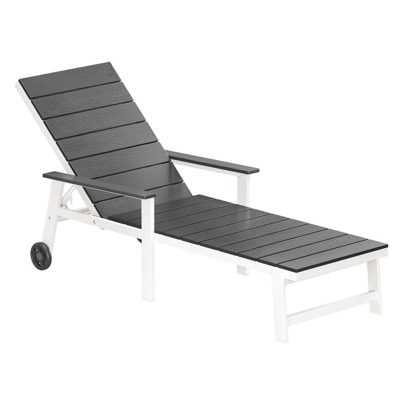 Outdoor Lounge Chair with HDPE Slats, Adjustable Positions & Wheels — All-Weather Aluminum Frame - Grey