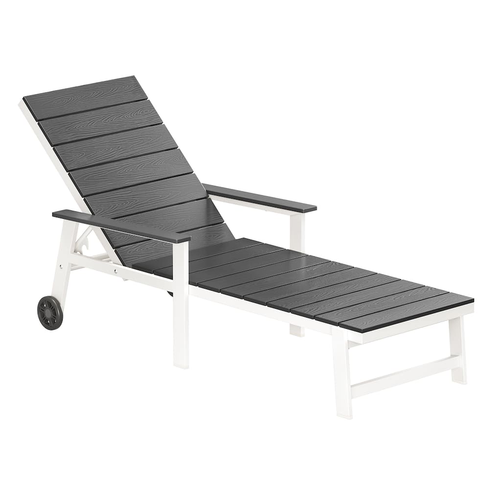 Outdoor Lounge Chair with HDPE Slats, Adjustable Positions & Wheels — All-Weather Aluminum Frame