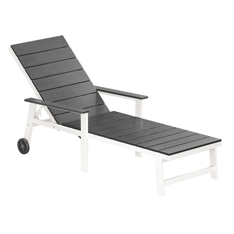 Outdoor Pool HDPE Lounge Chair, 5 Adjustable Positions Outdoor Lounge Chair with Wheels All-Weather Aluminum Frame - Brown/Single
