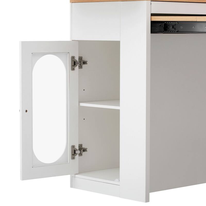 57.7" Kitchen Island with Extendable Top on Wheels, Kitchen Dining Table, Bar Table with Drawers and Power Outlet