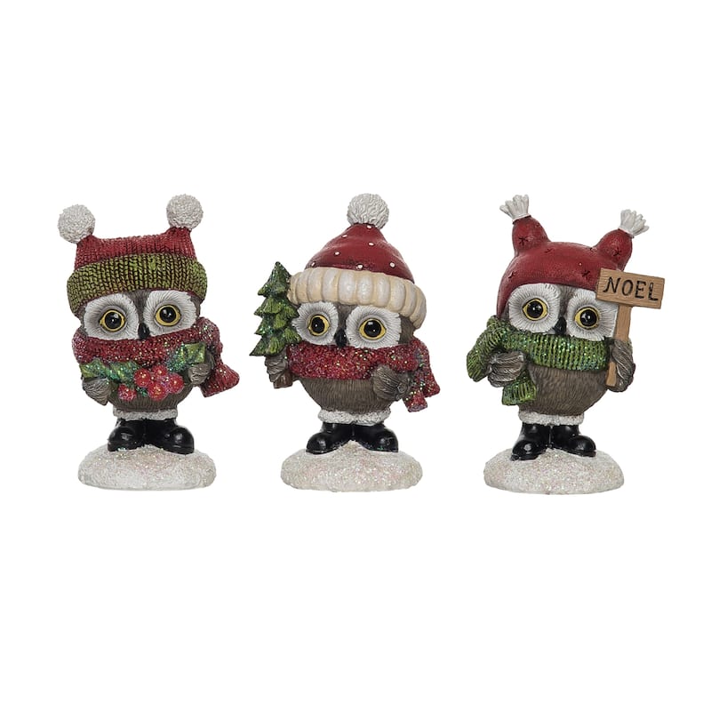 Transpac Resin Sweet Holiday Owls Set of 3 Christmas Home Decorations
