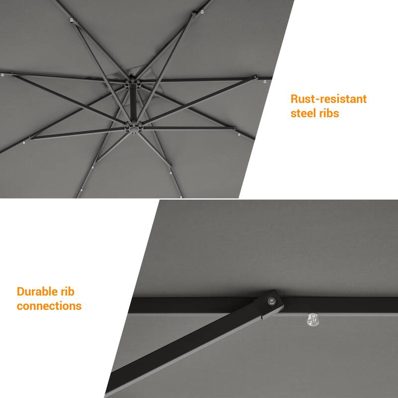 LIVOOSUN 8.2Ft LED Square Offset Hanging Patio Umbrellas w/Base