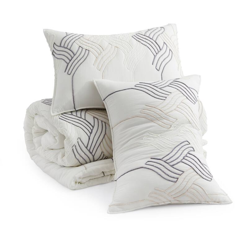 All Season Rope Embroidery Comforter Set, Elegant Quilted Down Alternative Bedding Set