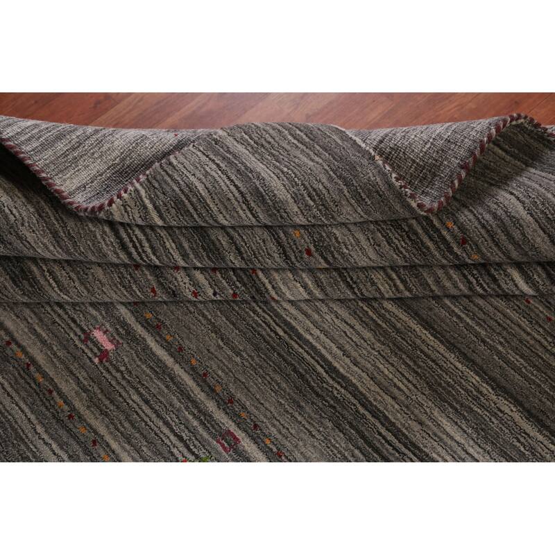 Hand Knotted Oriental 100% Wool Carpet Tribal Tribal Greys & Charcoal Gabbeh Area Rug - 9' 9'' X 8' 2''