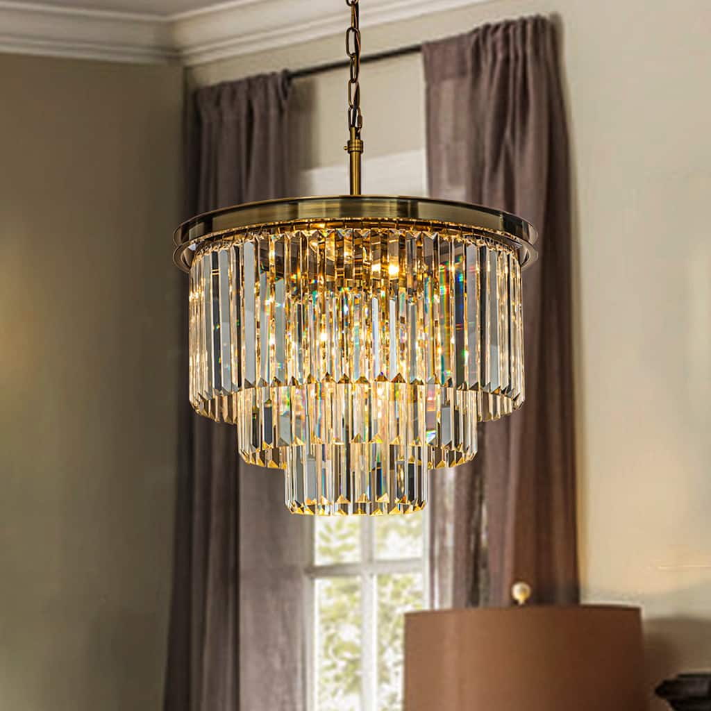 6-Lights Modern 3-Tier Round Fringe Crystal Chandelier - W 20"