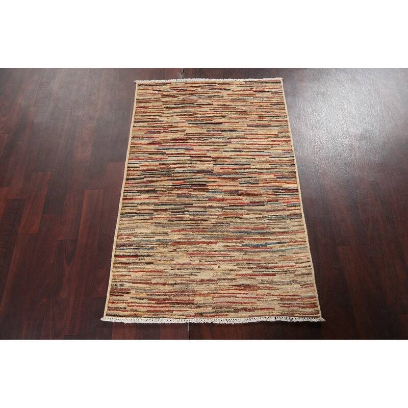 Striped Modern Gabbeh Kashkoli Oriental Area Rug Handmade Wool Carpet - 2'6" x 3'11"