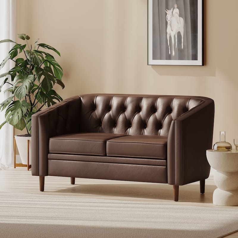 Cantrell Contemporary Faux Leather Tufted Loveseat by Christopher Knight Home