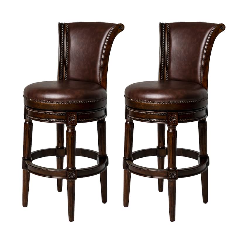 Maven Lane 31" Pullman Swivel Bar Height Kitchen Stool - Set of 2 - Dark Walnut Vegan Leather