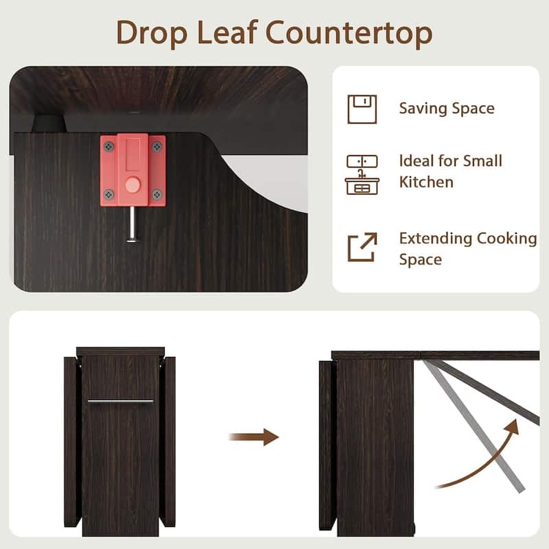 Folding Dining Table, Space Saving Farmhouse Dining Table for 4 Storage Shelf, 6 Wheels Multipose Expandable Kitchen