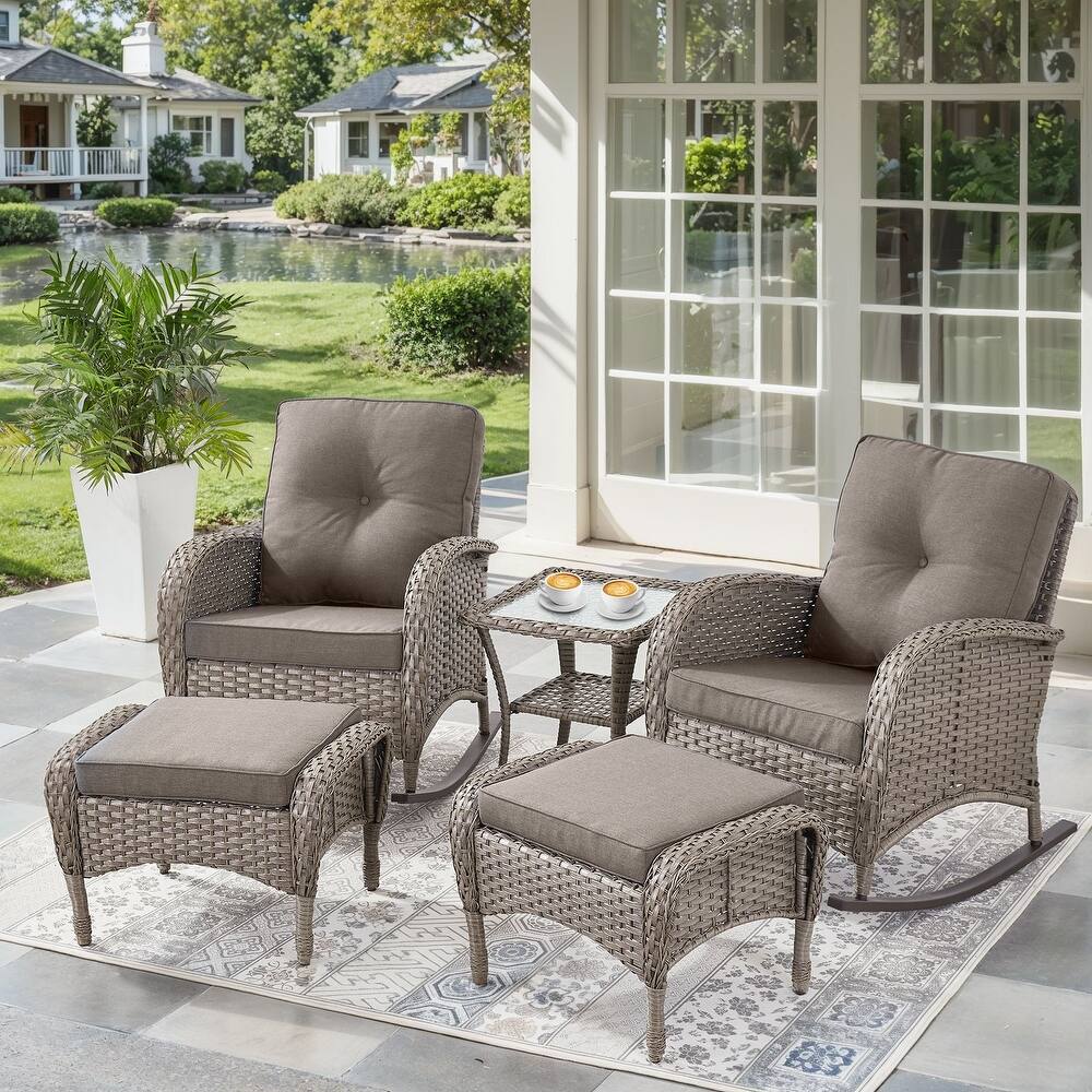 Outdoor Rocking Chairs with Side Table and Ottomans