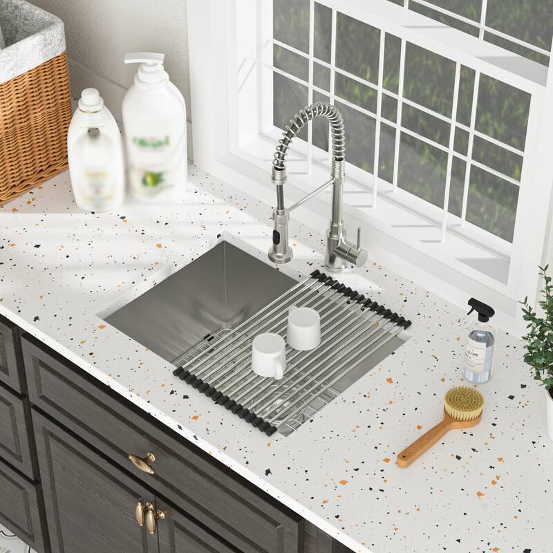 24 Inch Undermount Single Bowl 16 Gauge Stainless Steel Kitchen Sink in Brushed Nickel - 24'' x 18'' x 12''