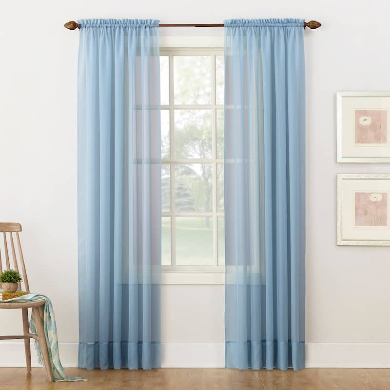 No. 918 Emily Voile Sheer Rod Pocket Curtain Panel, Single Panel - 59x63 - Dusty Blue