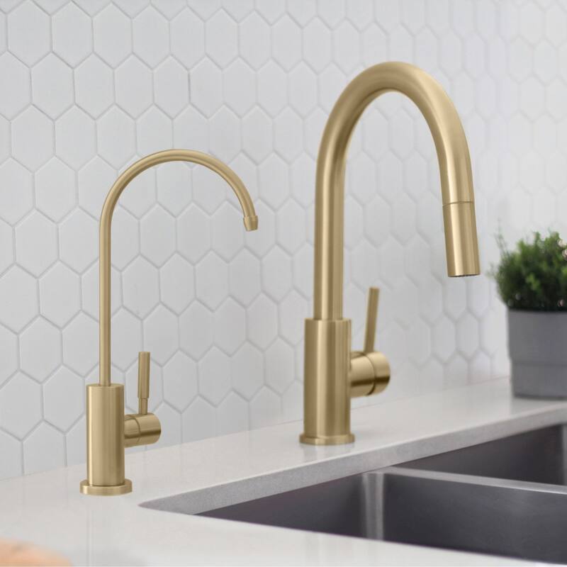 Single Handle Pull Down Kitchen Faucet with Cold Water Tap in Gold