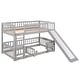 preview thumbnail 7 of 13, Twin Over Twin Low Bunk Bed with Slide, with Fence and Ladder for Toddler Kids Teens