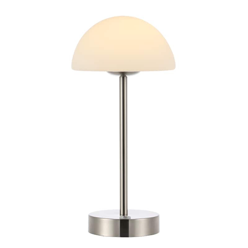 Carson 12.5" Modern Minimalist Iron Wireless Rechargeable Integrated LED Table Lamp, Nickel/White by JONATHAN Y
