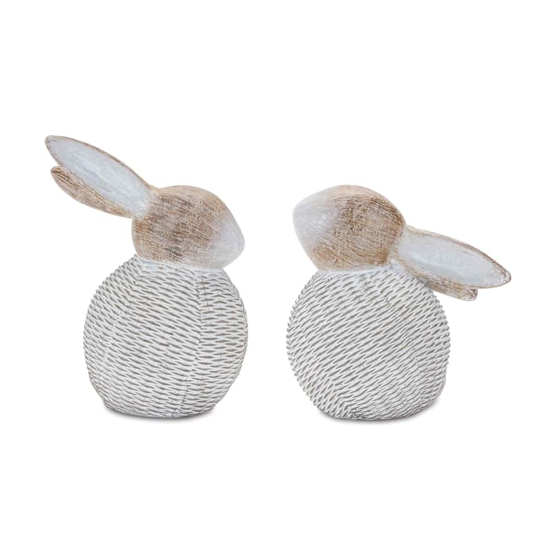 Set of 2 Wicker Bunny Tabletop Figurines 6"
