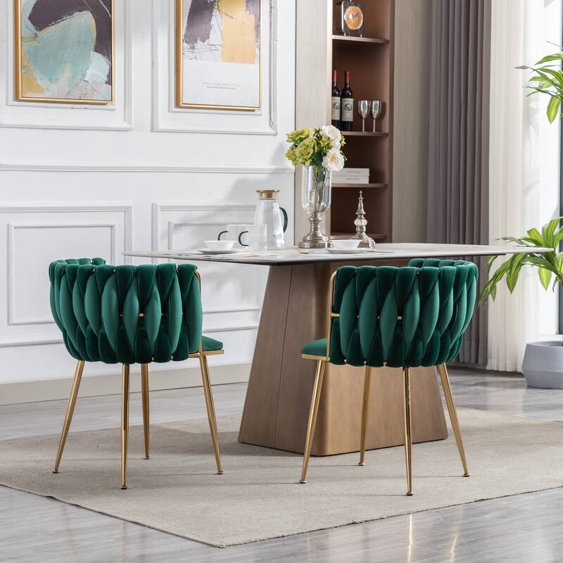 Modern Velvet 2 Piece Kitchen Dining Chair Set with Cushion, Backrest, Metal Legs for Dining Room Kitchen Living Room Bedroom
