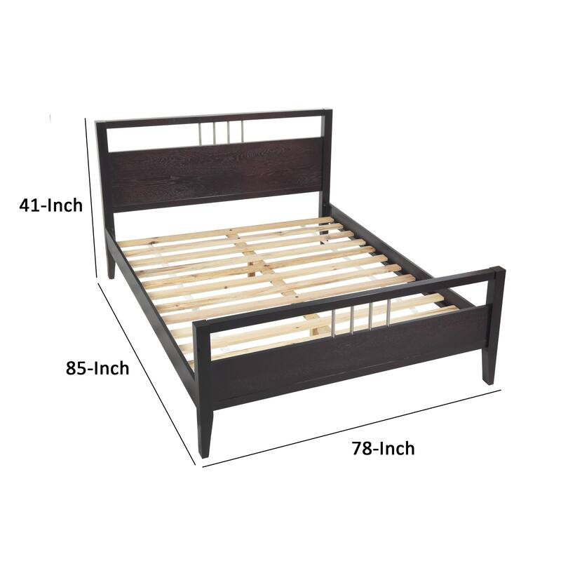 Fang Modern King Size Bed, Sleigh Headboard, Metal Bars, Espresso Brown