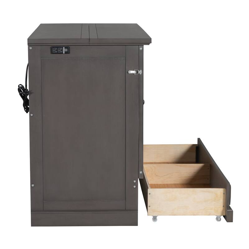 Gray Queen Size Solid Pine Murphy Bed with Charging Station & Storage Drawer