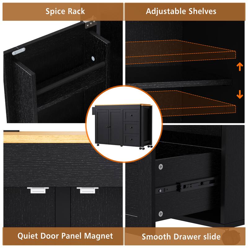 74.8" Kitchen Island with Extendable Dining Table and 3 Drawers