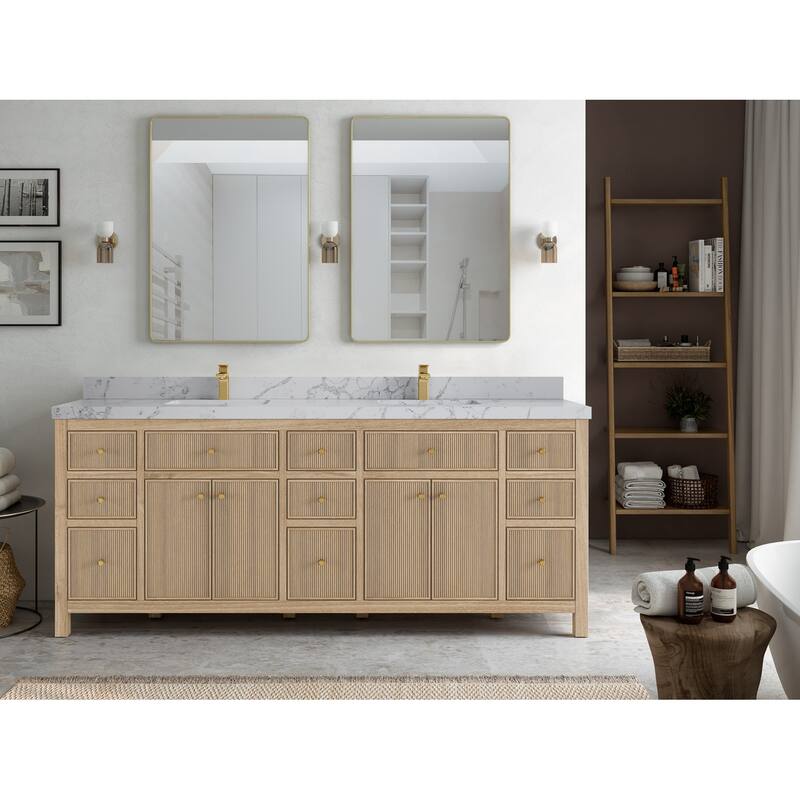 Willow Collections 84 in. W x 22 in. D Sonoma Teak Double Sink Bathroom Vanity with Countertop