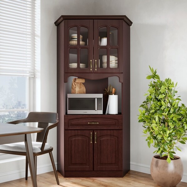 Living Skog Galiano 73 Inch Corner Pantry Storage Cabinet Microwave Hutch White