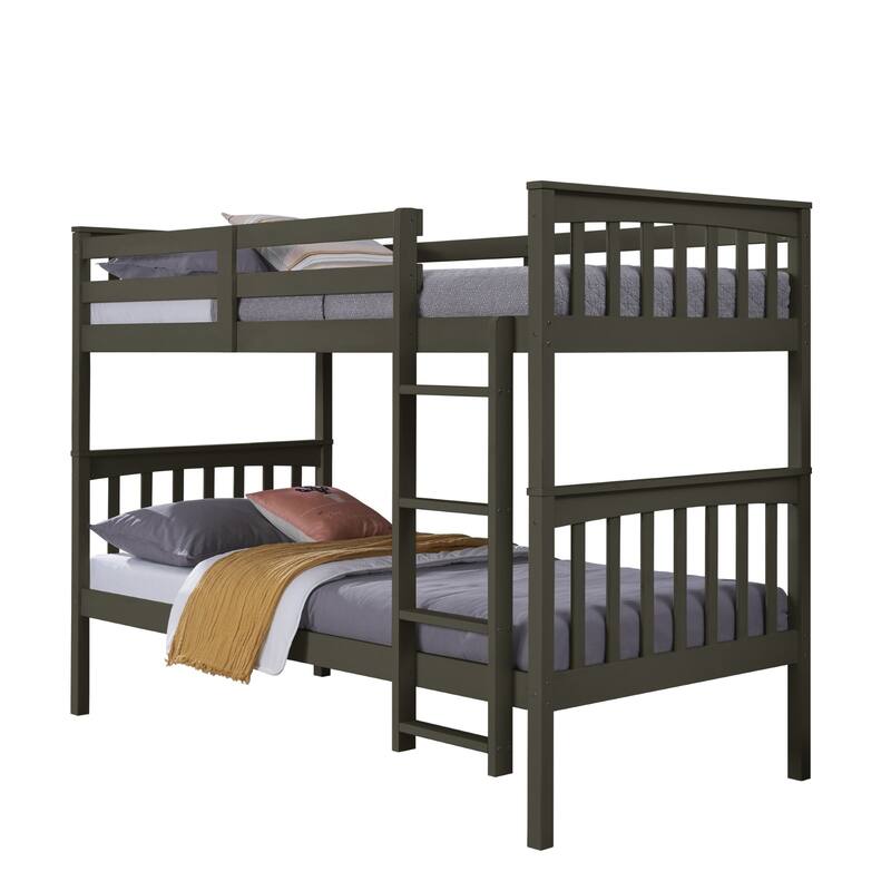 Clayfell Ames Twin Over Twin Solid Wood Bunk Bed Frame, Convertible, Sturdy Guardrails, Easy Assembly