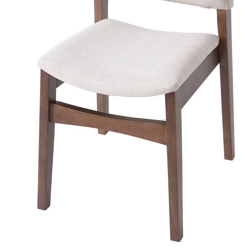 Set of 2 Upholstered Stackable Dining Chairs: Linen Fabric Seat & Backrest, Solid Wood Rustic Kitchen Chairs