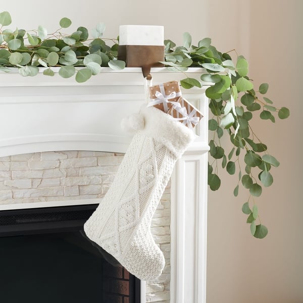 SAFAVIEH Holiday Cookie White Hanging Knit Pom-Pom Stocking (Set of 2) - 12" W x 20" L