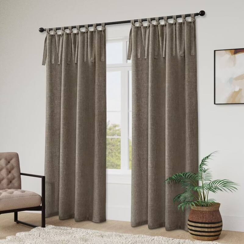 Linen Texture Tie Top Room Darkening Curtain Pair(2 panels)