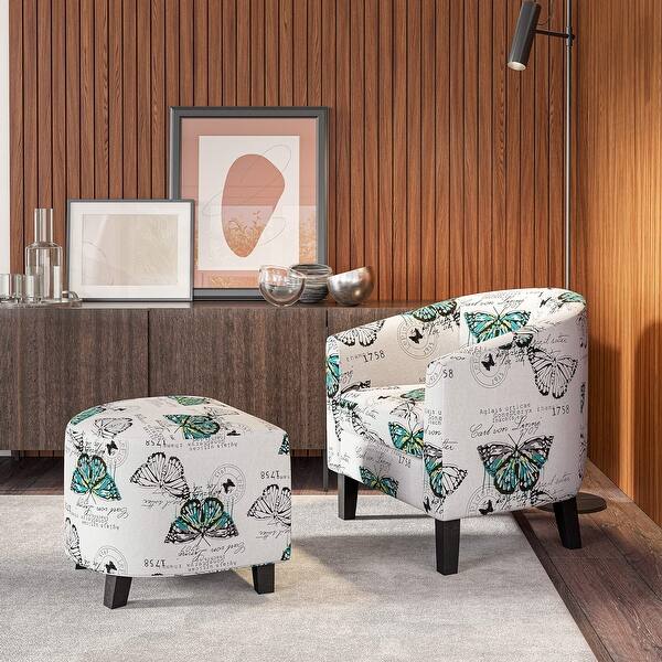 slide 2 of 12, BELLEZE Lydia Accent Chair with Ottoman, Club Chair and Footrest Set Butterfly White-Linen