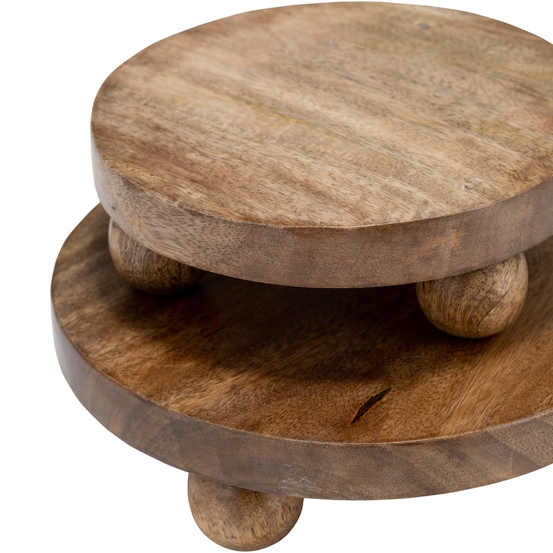 Decorative Round Wood Riser Trays - Set of 2, 10", 8"
