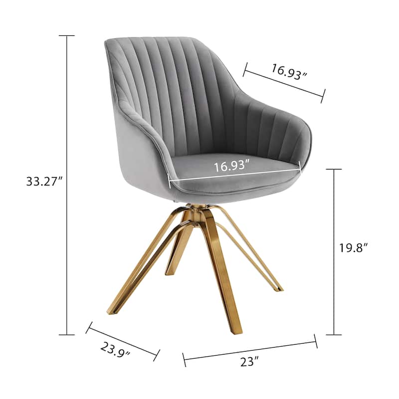 HomeRoots 23" Gray Velvet And Gold Swivel Arm Chair - 23