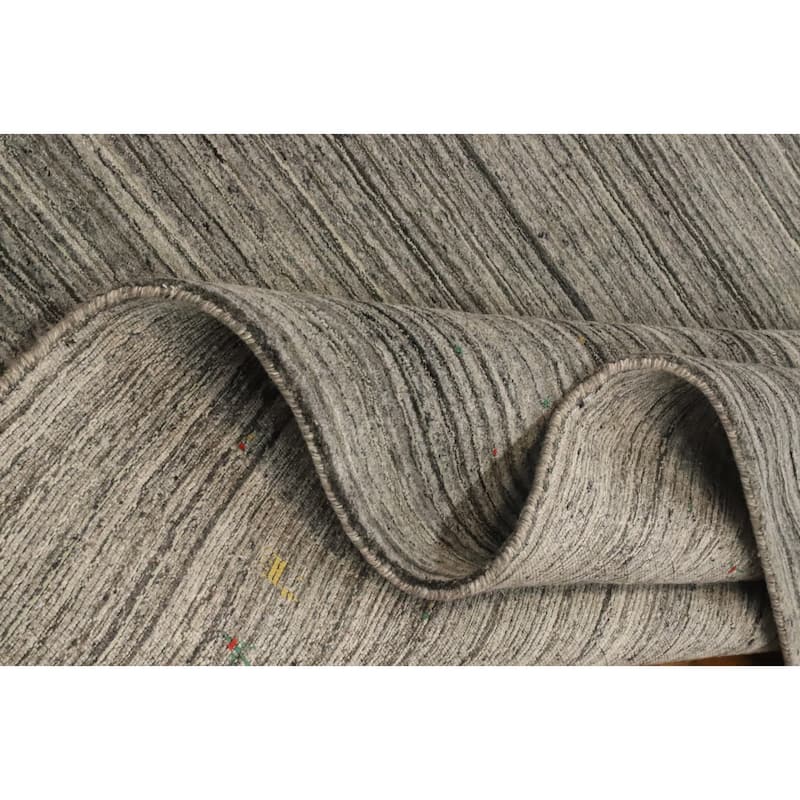 Hand Knotted Oriental Viscose Silk Carpet Tribal Animal Pictorial Greys & Charcoal Gabbeh Area Rug - 9' 11'' X 9' 11''