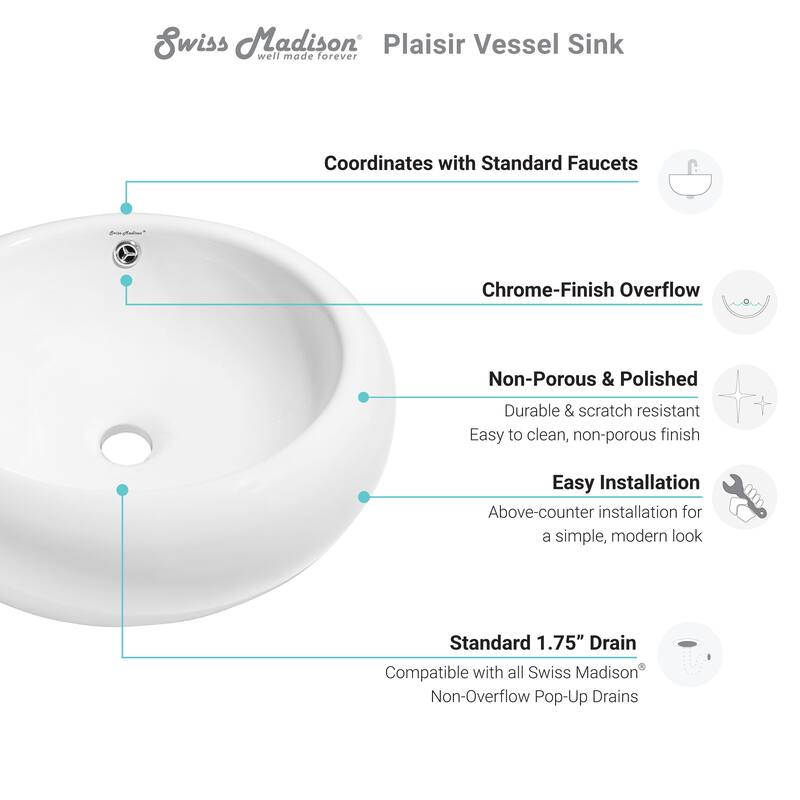 Swiss Madison Plaisir® Round Ceramic Bathroom Vessel Sink