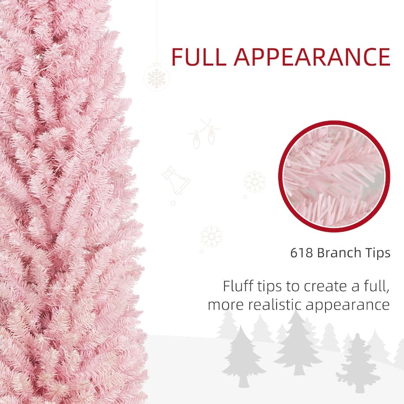 8ft Tall Pre-Lit Slim Christmas Tree with 618 Tips and Warm White LEDs