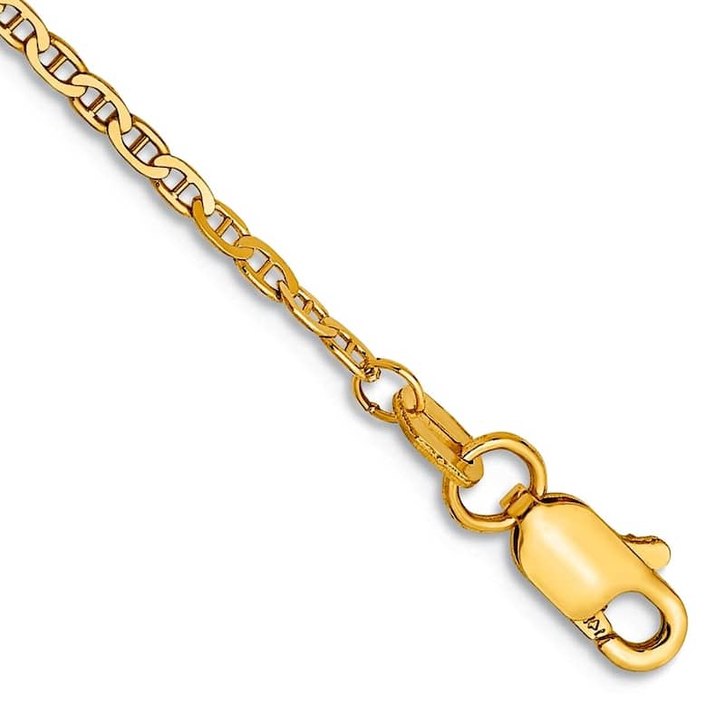 Curata 14k Yellow Gold 9" 1.5mm Mariner Link Chain Ankle Bracelet