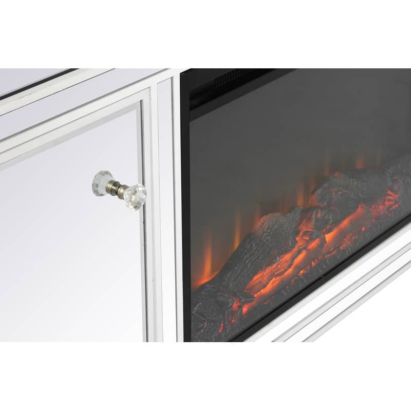 Indigo Home 60" White Mirrored TV Stand with Wood Fireplace