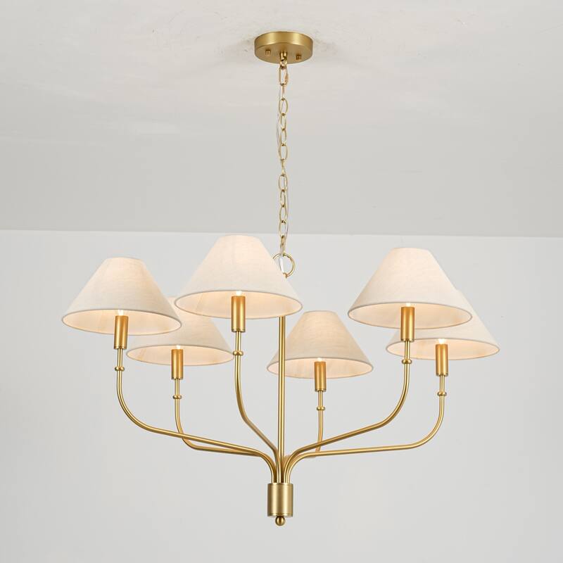 6-Light Modern Farmhouse Gold Linen Fabric Chandelier for Dining Room - 6 Light