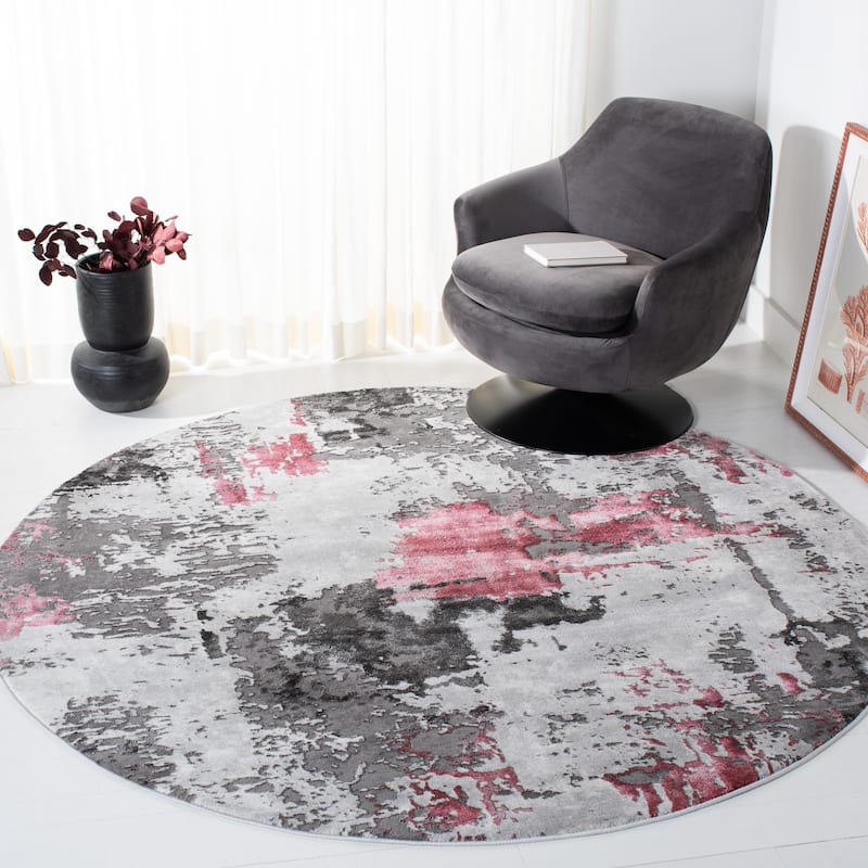 SAFAVIEH Craft Quarta Modern Abstract Rug - 4' Round - Grey/Pink