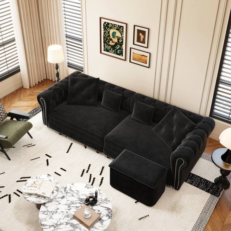 3-in-1 Pull-Out Convertible Sleeper Sofa Bed with Movable Ottoman