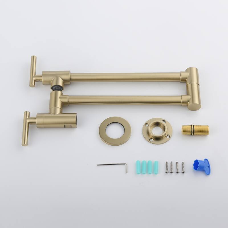 Wall Mount Rotatable Pot Filler Kitchen Faucet With Two Handles