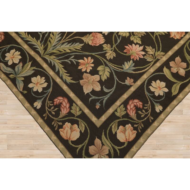 6x9 Hand Woven Flatweave Wool Brown Needlepoint Asmara Traditional Botanical Rug - 6' x 9'