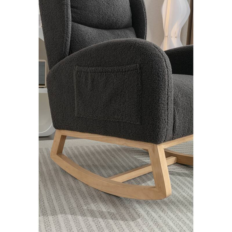 Modern 38" High Back Upholstered Rocking Chair with Wood Legs and Packet